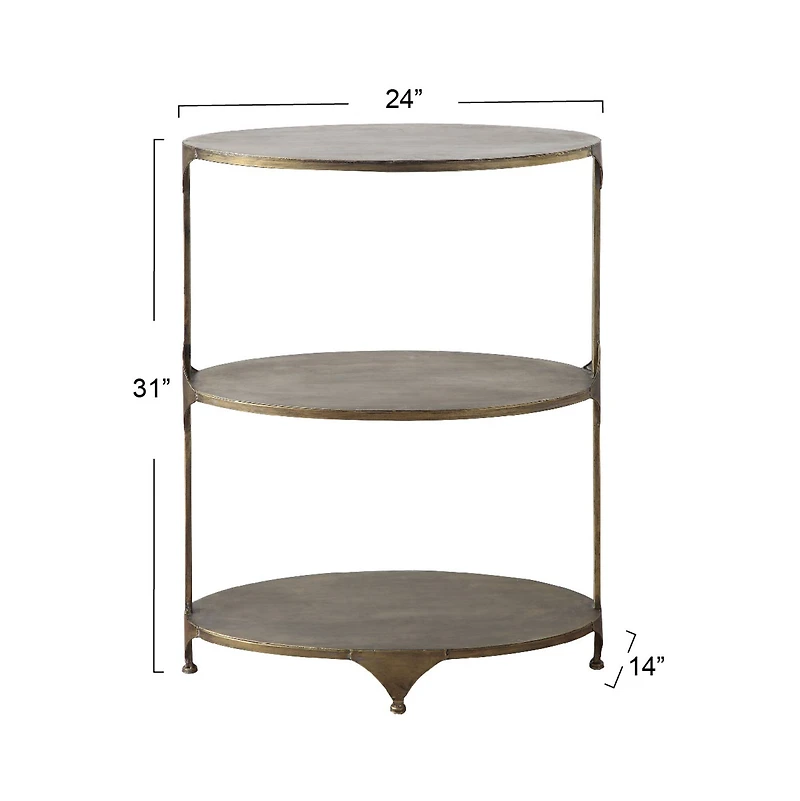 Hello Honey® 31'' Antique Gold Oval Metal 3-Tier Shelf Side Table
