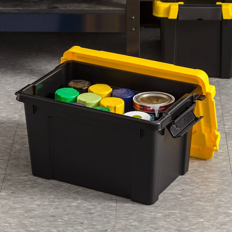 IRIS® 21.9qt. Black Store-It-All Utility Totes with Yellow Buckle Lids, 4ct.