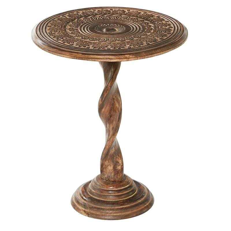 22" Brown Traditional Mango Wood Accent Table