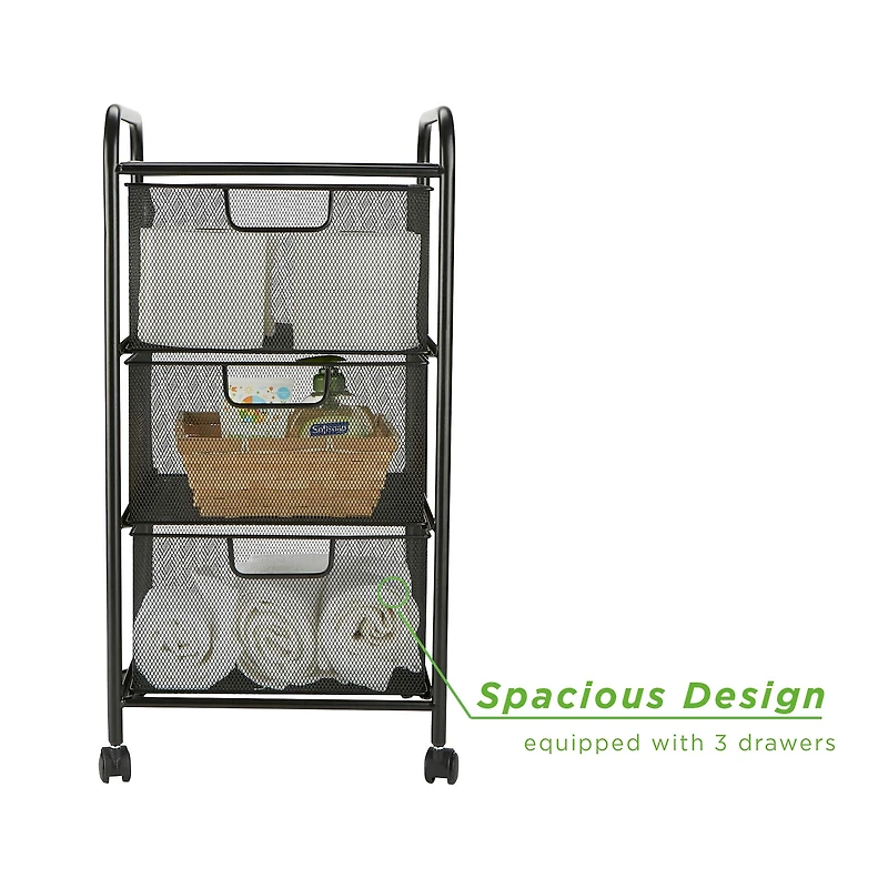Mind Reader Black 3 Drawer Mesh Rolling Cart