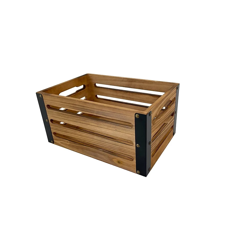 12.5" Natural Brown Wood & Metal Crate by Ashland®