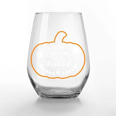 Tis the Season to be Grateful 15oz. Printed Stemless Wine Glass