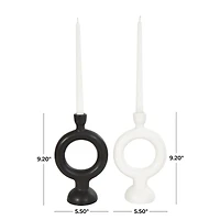 CosmoLiving by Cosmopolitan 9" Black & White Ceramic Geometric Ring Taper Candle Holder Set