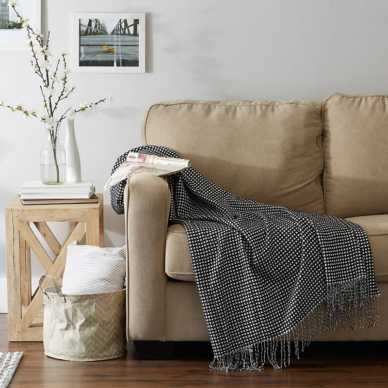 DII® Black & White Waffle Knit Throw