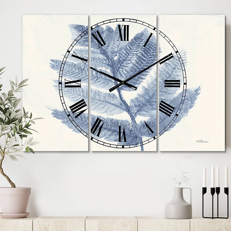 Designart 'Forest Ferns Blue Farmhouse Multipanel Wall Clock