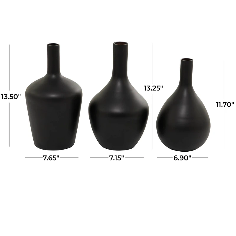 The Novogratz Black Glass Vase Set of 3 14", 13", 12"
