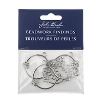 John Bead 36mm Silver Circle with Flowers Beadwork Pendants, 4ct.