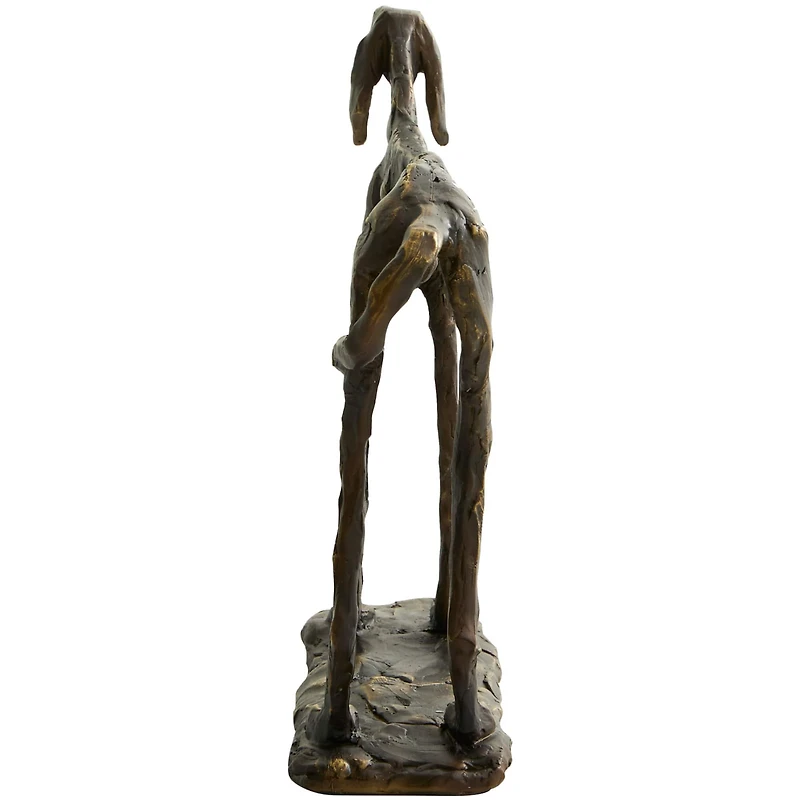 14" Bronze Polystone Distressed Slim Frame Dog Sculpture with Gold Accents