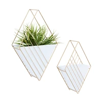 CosmoLiving by Cosmopolitan Set of 2 White Iron Contemporary Planter, 17" x 10" x 5"