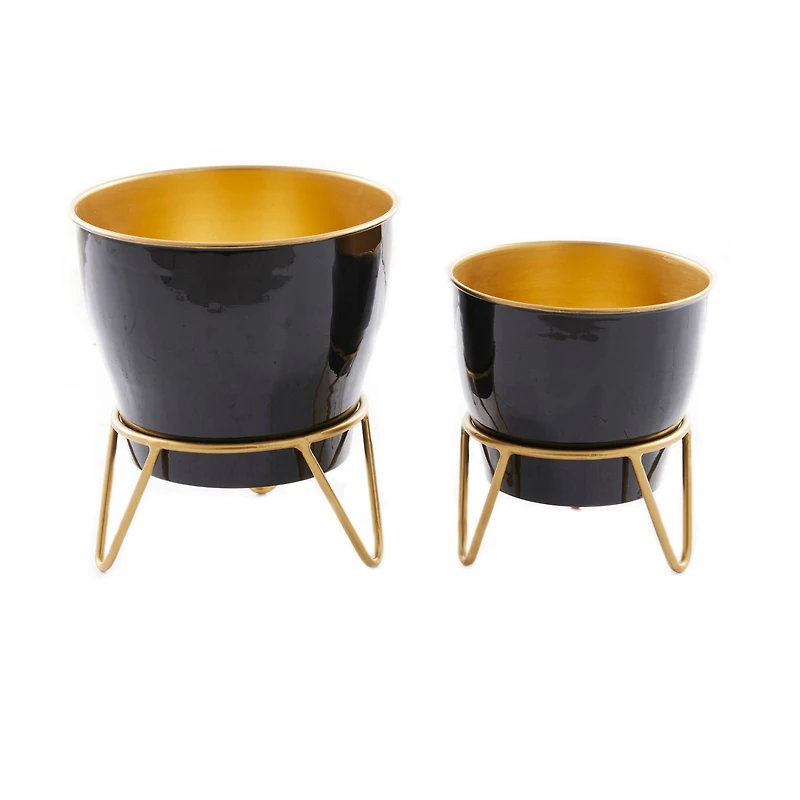 The Novogratz Set of 2 Black Iron Modern Planter, 11" x 10" x 10"