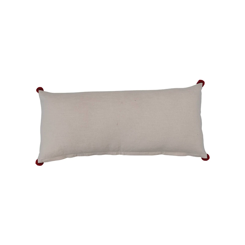 Hello Honey® 36" Multicolor Embroidered Ornaments & Pom Poms Cotton Slub Lumbar Pillow
