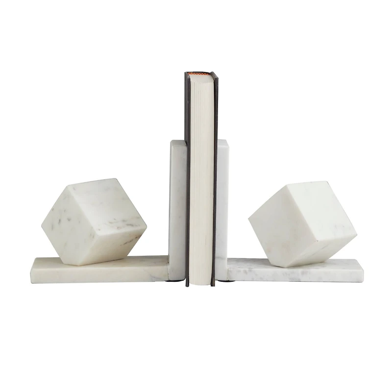 CosmoLiving by Cosmopolitan 6" White Marble Cube Geometric Bookends Set