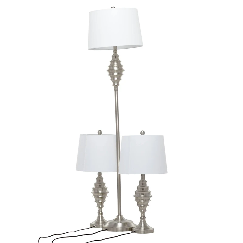 Set of 3 Silver Iron Coastal Table Lamp, 59" x 10" x 10"