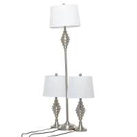 Set of 3 Silver Iron Coastal Table Lamp, 59" x 10" x 10"