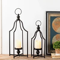 Modern Farmhouse Black Metal Candle Lantern Set, 22" & 16.5"