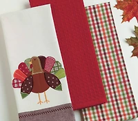 DII® Assorted Fall Turkey Embroidered Dishtowel Set