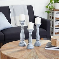White Distressed Wood Traditional Candle Holder Set, 3ct.