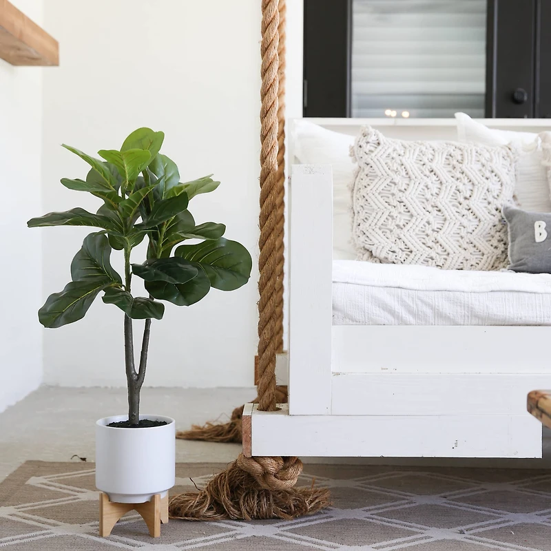 33" Artificial Green Fiddle Fig with Stand Planter