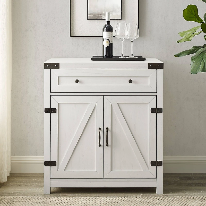 Walker Edison Brushed White Farmhouse Barn Door Accent Cabinet