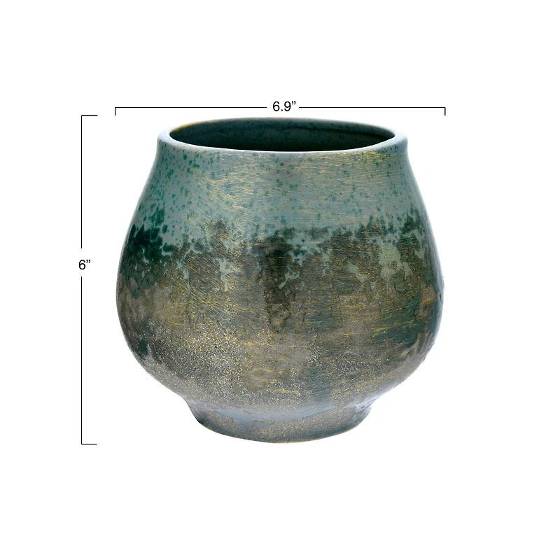 Hello Honey® 6" Iridescent Green Glaze Stoneware Planter