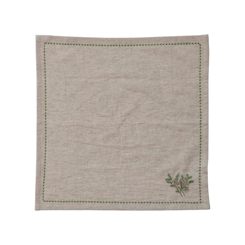 Hello Honey® 18" Natural & Green Square Cotton & Linen Napkins with Botanical Embroidery, 4ct.