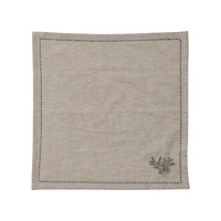 Hello Honey® 18" Natural & Green Square Cotton & Linen Napkins with Botanical Embroidery, 4ct.