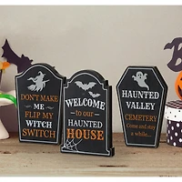 Glitzhome® 7" Tombstone Halloween Table Sign Set