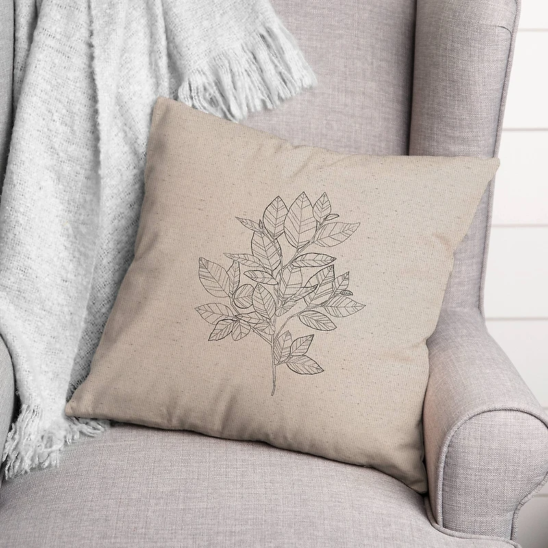 Sketched Leaf Bundle Throw Pillow