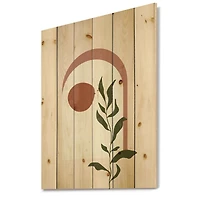 Designart - Abstract Geometrical Moon With Leaf III - Modern Print on Natural Pine Wood