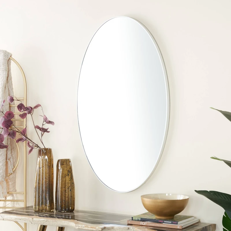 White Contemporary Wall Mirror, 24" x 1" x 40"