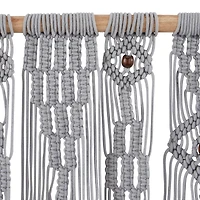 Gray Cotton Intricately Weaved Macrame Wall Decor with Beaded Fringe Tassels 27" x 1" x 36"