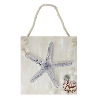 10" Blue & Beige Hanging Starfish Plaque with Seashells Wall Accent