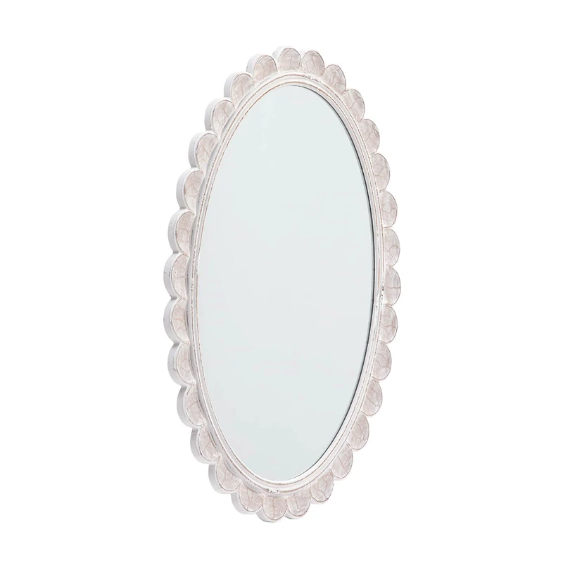 Habitat Carai 30" Distressed White Mirror with Scalloped Frame