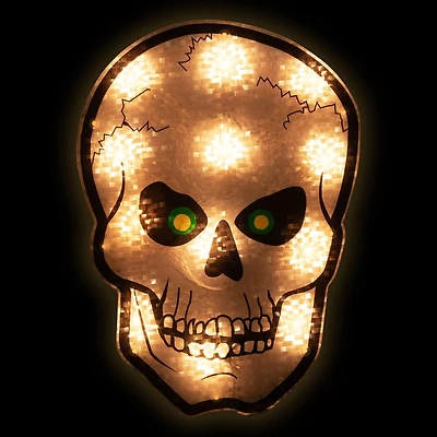 12" Silver & Black Holographic Lighted Skull Halloween Window Silhouette Decoration