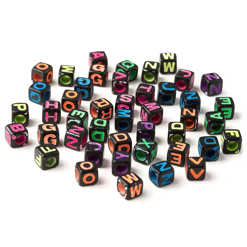 Neon & Black Alphabet Square Beads by Creatology™
