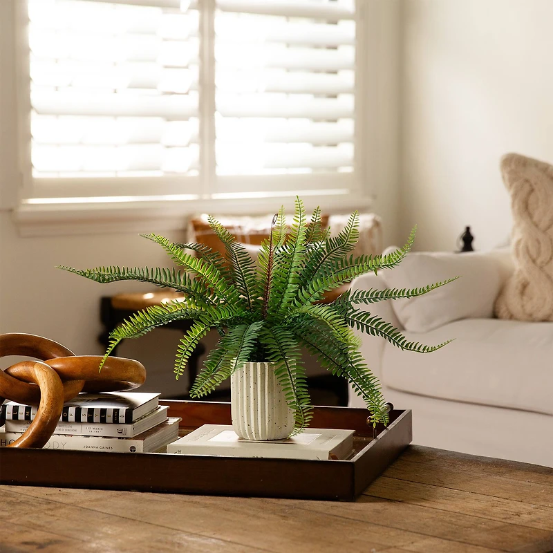 16" Artificial Boston Fern Plant in Decorative Cement Planter