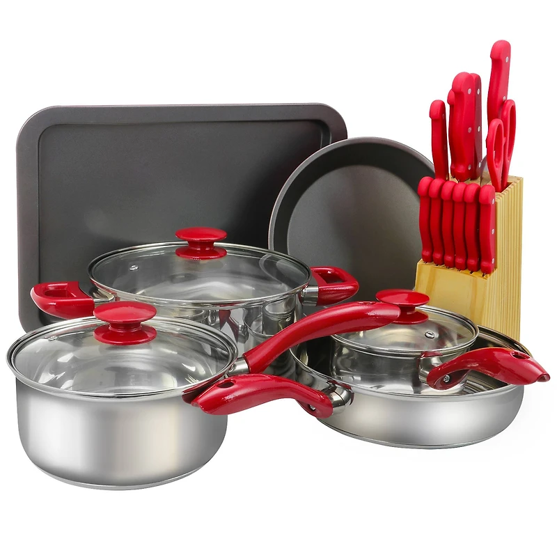 MegaChef Red Cookware Combo 22 Piece Set