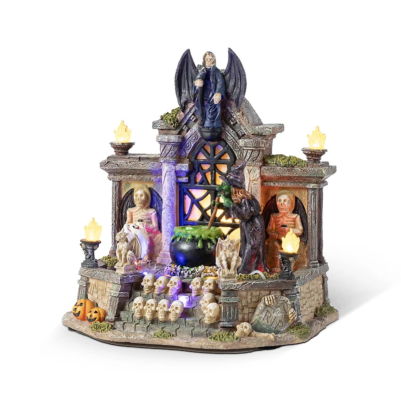 Glitzhome® 9.75"H Lighted Resin Halloween Haunted House Village