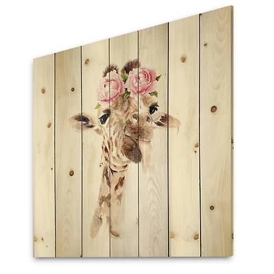 Designart - Portrait of A Giraffe With Flowers I