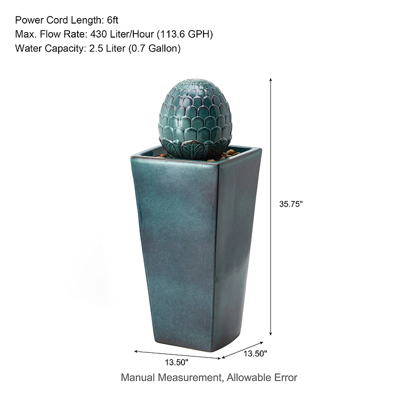 Glitzhome® 36" LED Artichoke Pedestal Ceramic Fountain