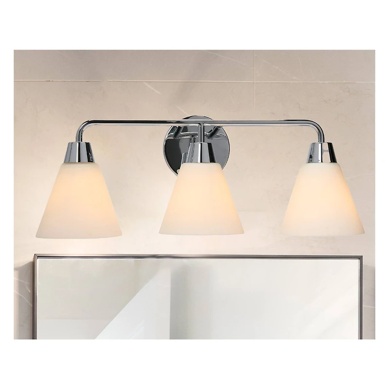 Hello Honey® Robert Stevenson Lighting Brody Chrome Metal & Frosted Glass 3-Light Vanity Light