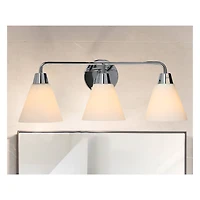 Hello Honey® Robert Stevenson Lighting Brody Chrome Metal & Frosted Glass 3-Light Vanity Light