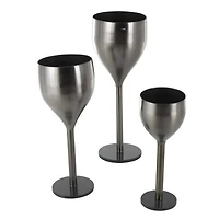 Silver Wine Glass Inspired Metal Planter Set