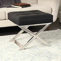 19" Leather Stool with Stainless Steel Supports