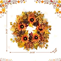 Glitzhome® 24" Fall Sunflower, Maple Leaf &  Berry Wreath