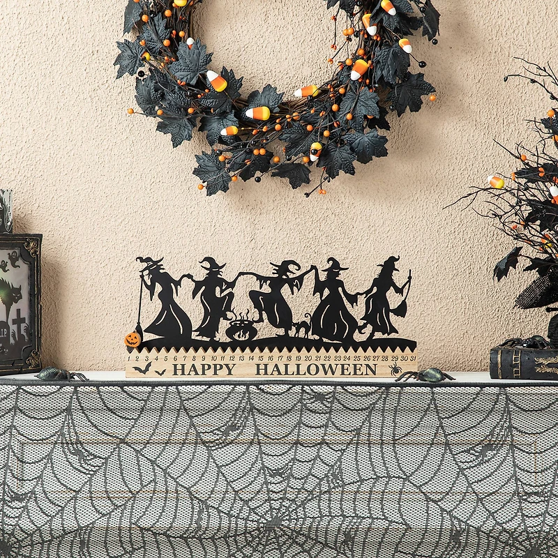Glitzhome® 18" Halloween Dancing Witch Silhouette Countdown Table Sign