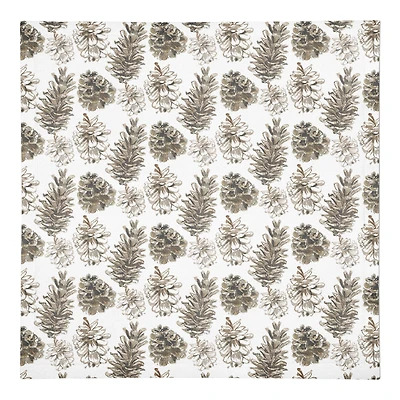 Pine Cones on White Cotton Twill Napkin