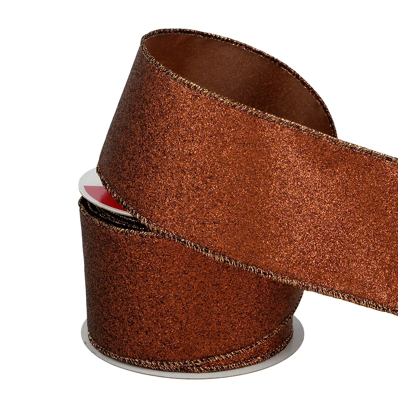 2.5" x 30ft. Brown Wired Glitter Ribbon by Celebrate It®