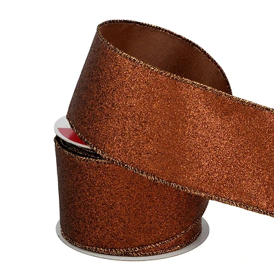 2.5" x 30ft. Brown Wired Glitter Ribbon by Celebrate It®