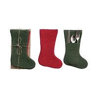 Hello Honey® 10" Red & Green Woven Jute Stocking Cutlery Sleeve Set
